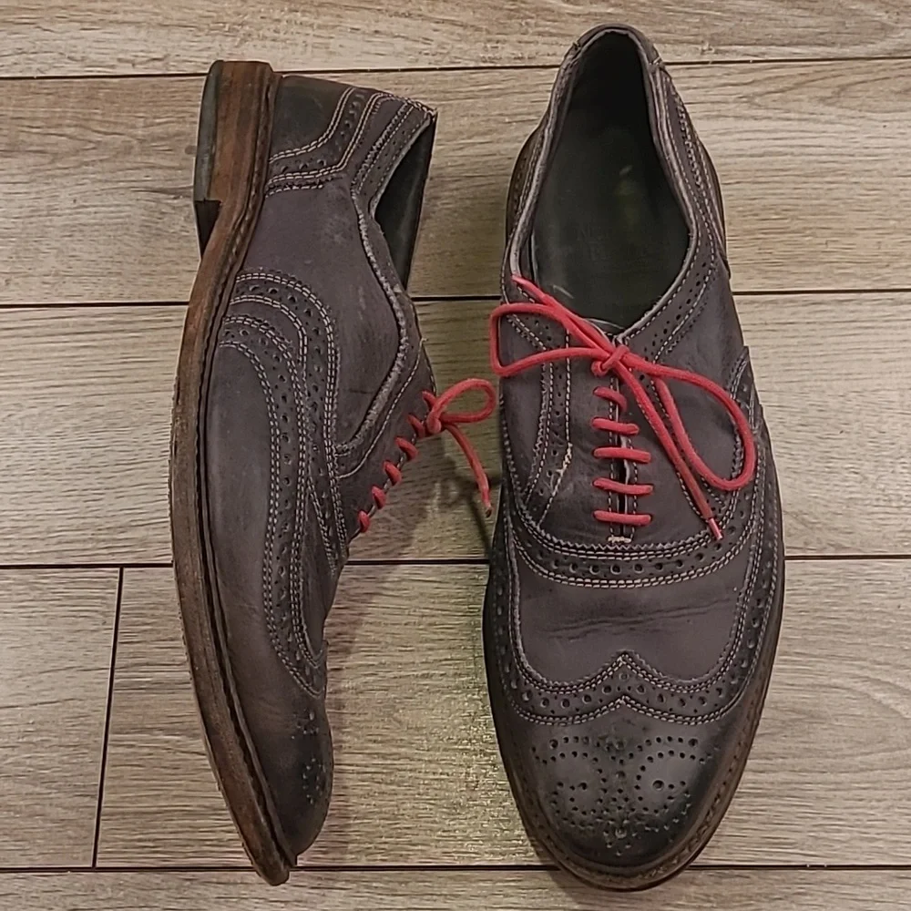 ALLEN EDMONDS Neumok Dark Grey Leather Red Laces Sz 11‎ D Mens Wing Tip Shoes